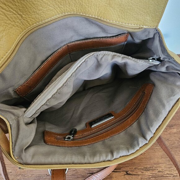 Valentina Italian Handmade Mustard Yellow Brown Convertible Bag Backpack Sling - Picture 6 of 7